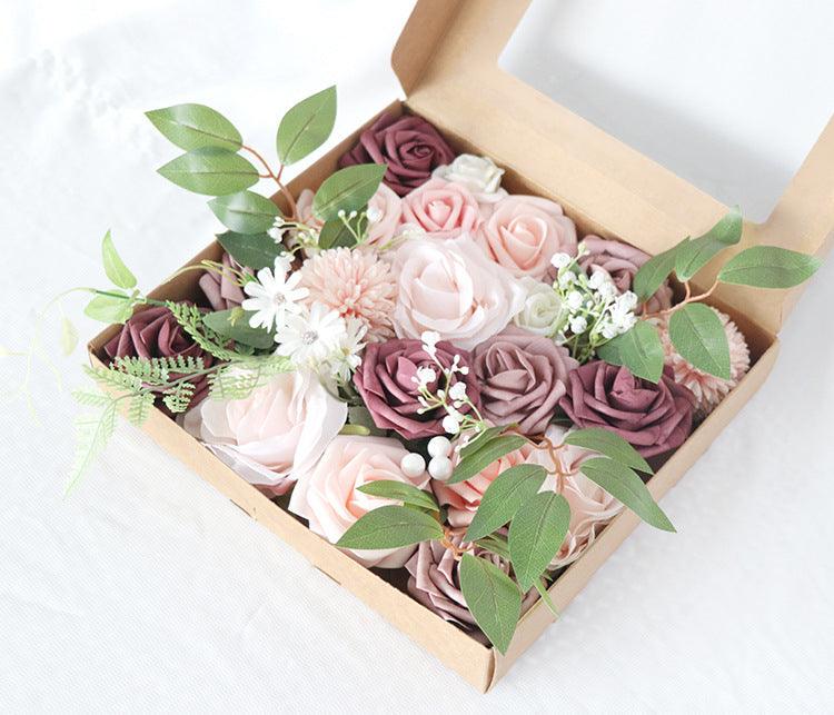 Simulated mixed pink purple rose silk fabric aircraft box DIY interior decoration